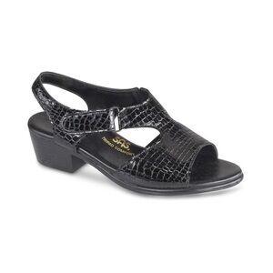 SAS Suntimer Black Croc Print Patent Leather Low Heel Sandal Shoes Women’s 7N